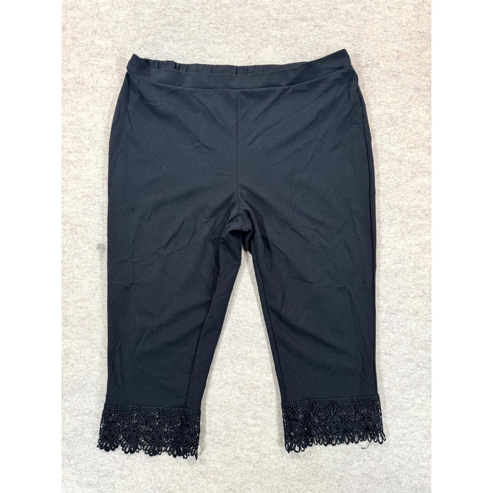 SHEIN Capri Leggings Womens 3XL Black Stretch Guipure Lace Hem Casual Pull On